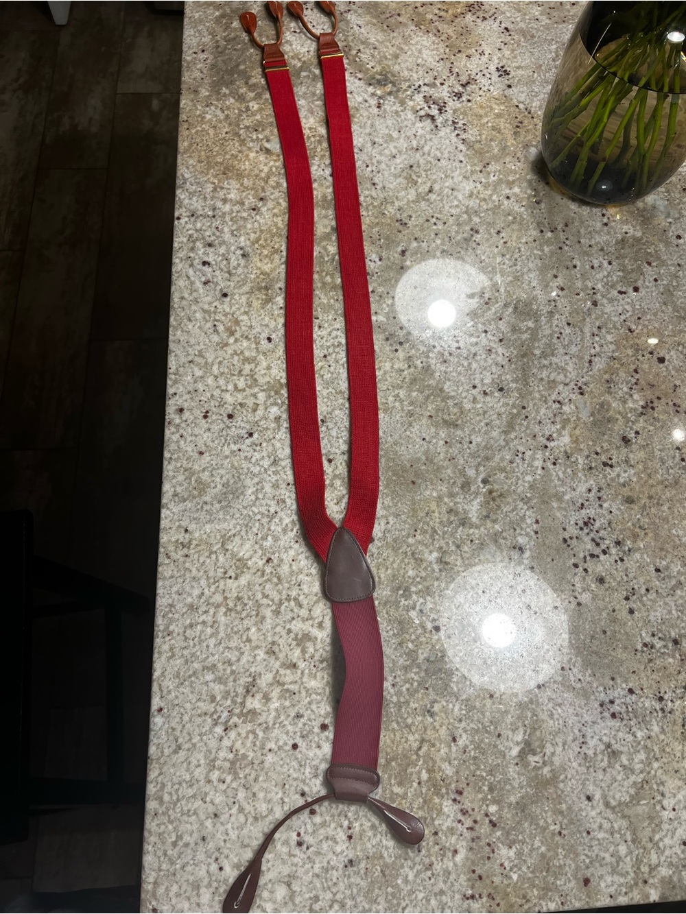 Trafalgar Men’s Textured Red Suspenders Braces w/leather attachments